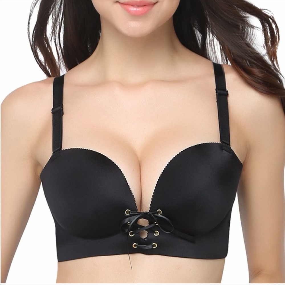 Black Push Up Bra with Lace Up Front